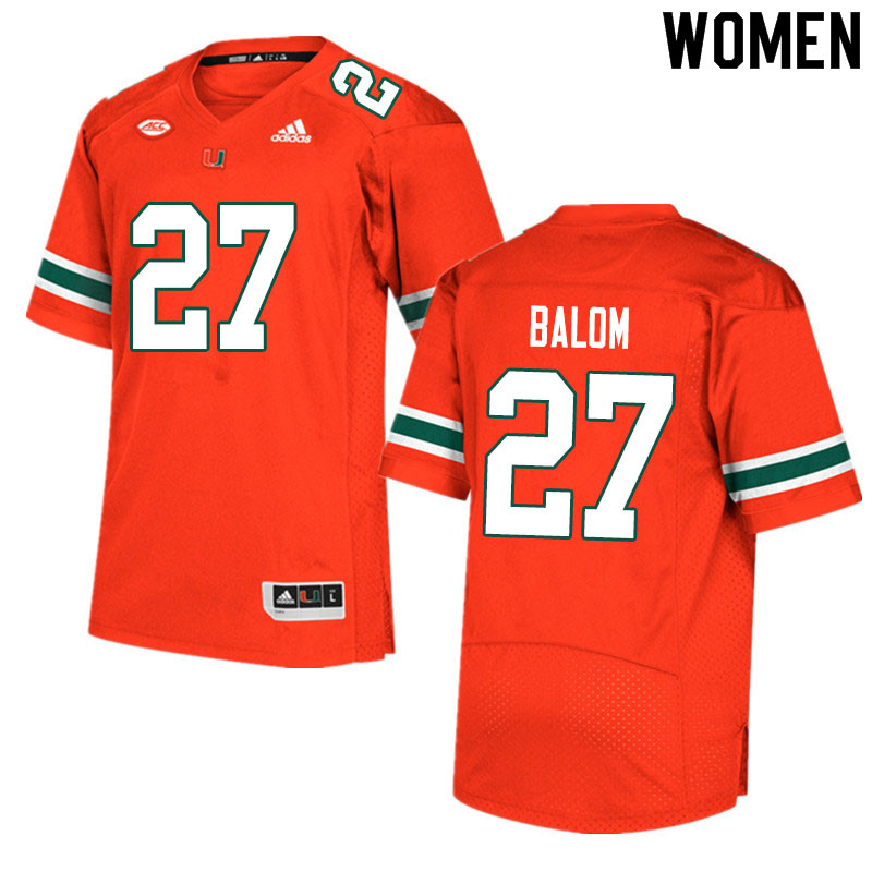 Women #27 Brian Balom Miami Hurricanes College Football Jerseys Sale-Orange